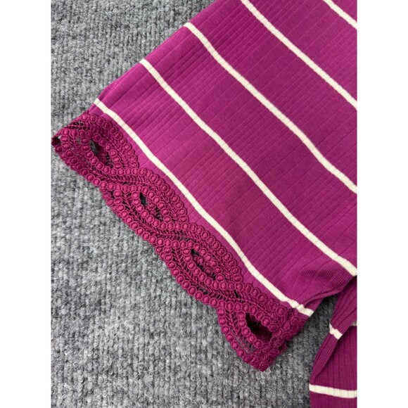 Talbot's Plus Women's Short Sleeve Top Size 2X Magenta Striped Lace Trim Sleeve - Picture 3 of 8